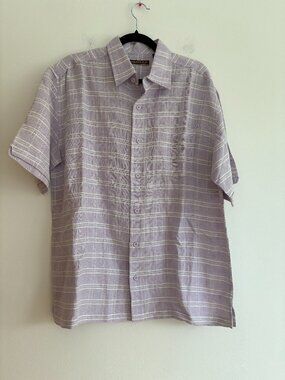 Cubavera Linen Blend Short Sleeve Shirt Purple Camp Vacation Travel Resort Large